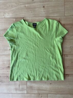 Eileen Fisher Petite Green 100% Cotton Crew Neck Short Sleeve T Shirt PM